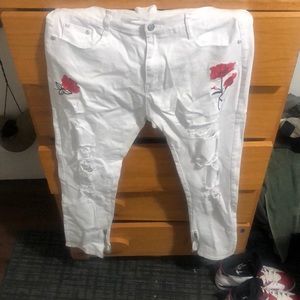 Brand new all white red rose jeans💯💯💯